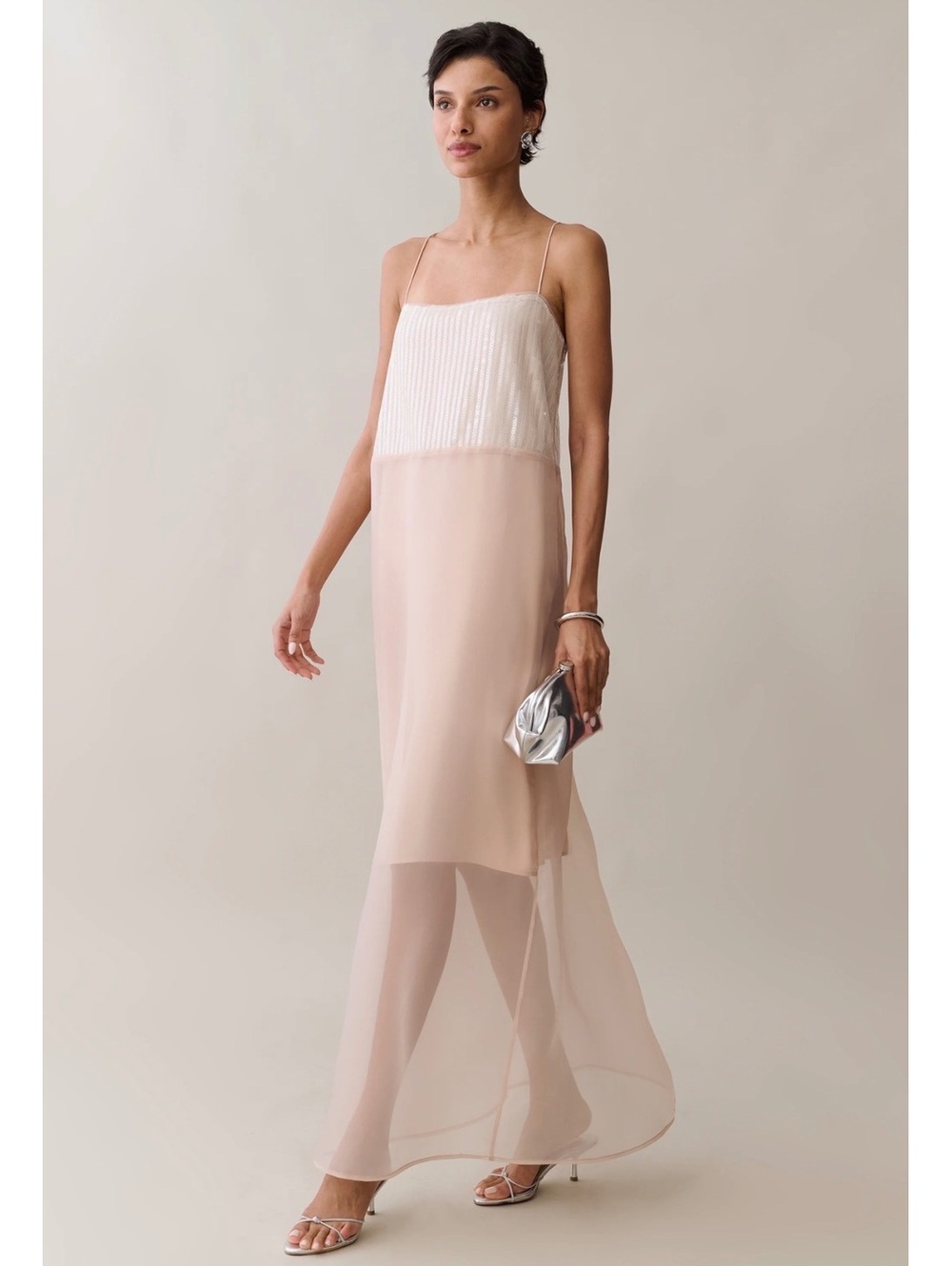 NWT o.p.t by Few Moda Lumen Maxi Dress Sheer Chiffon Skirt Size Small Champagne